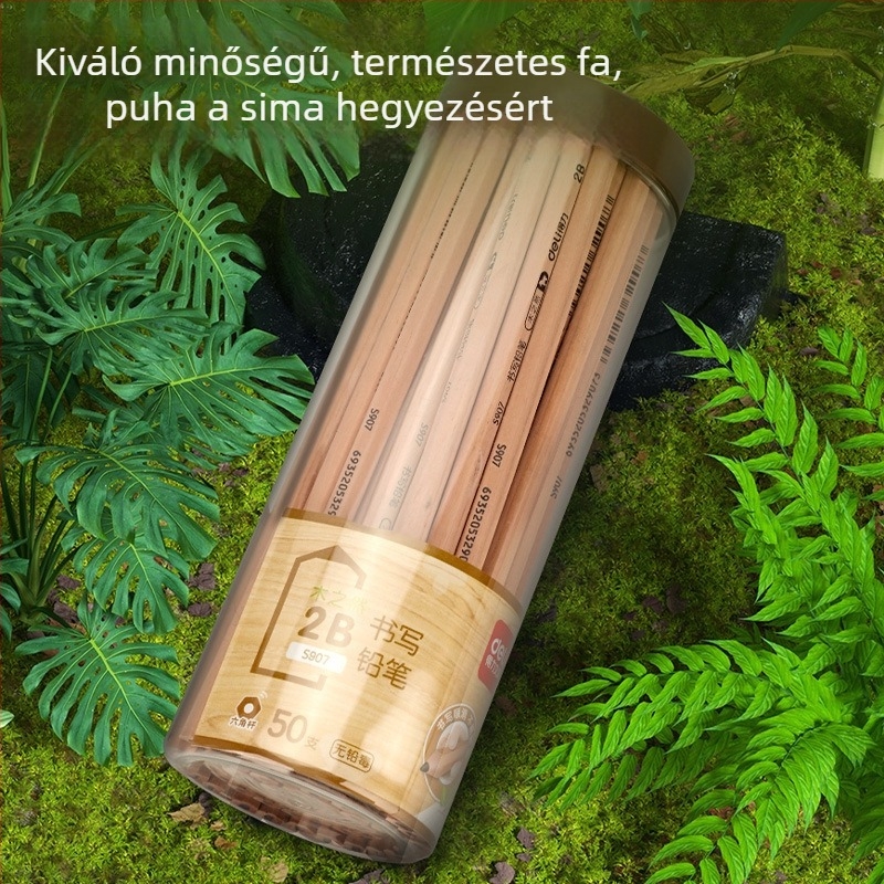 Deli természetes fa ceruza 2B/HB óvodások és az I–II. osztályos általános iskola gyerekeknek, háromszög alakú hordóban
