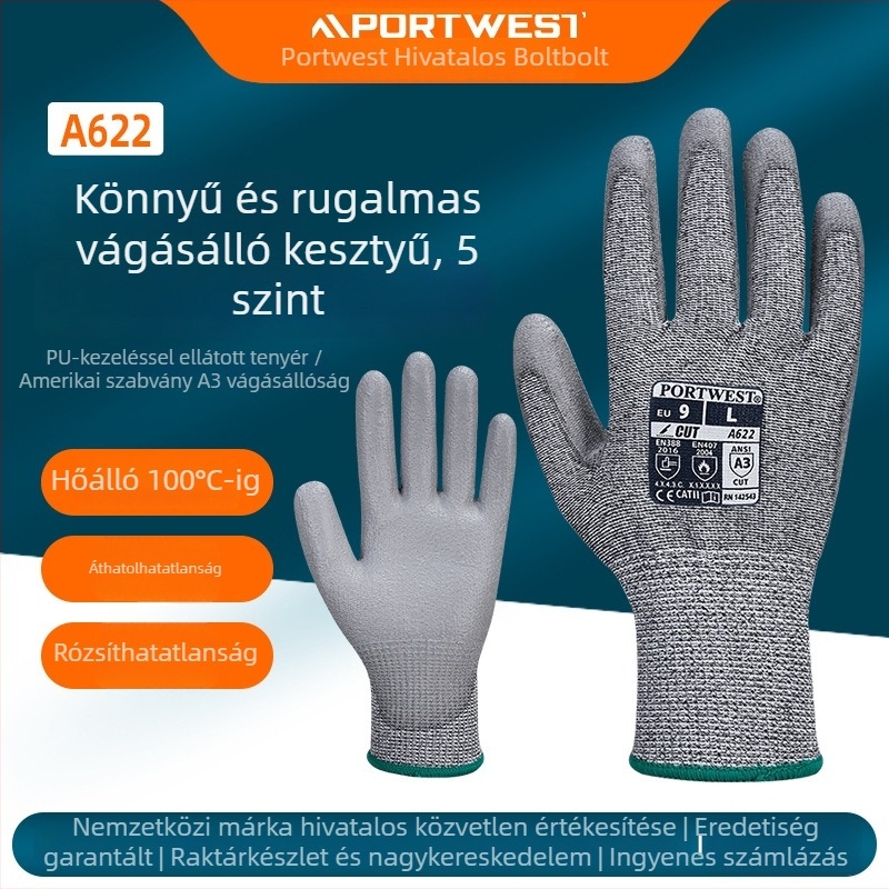 Portwest HPPE vágásbiztos kesztyűk PU bevonatú tenyérrel, szigetelve, EN 388 szint 5