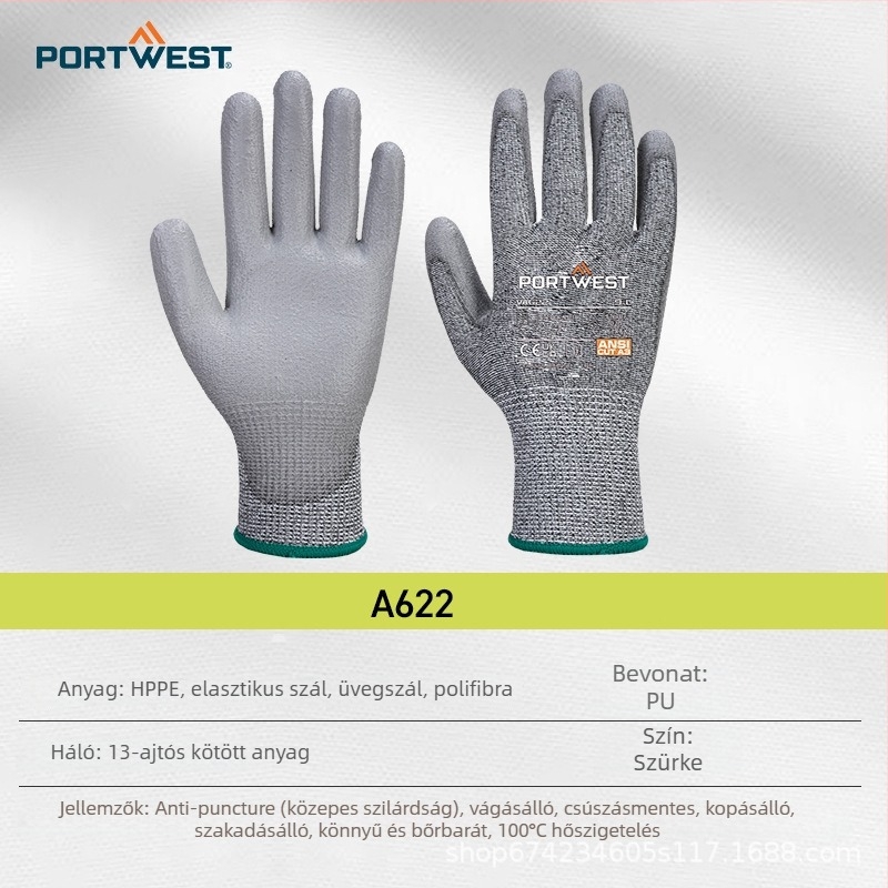 Portwest HPPE vágásbiztos kesztyűk PU bevonatú tenyérrel, szigetelve, EN 388 szint 5