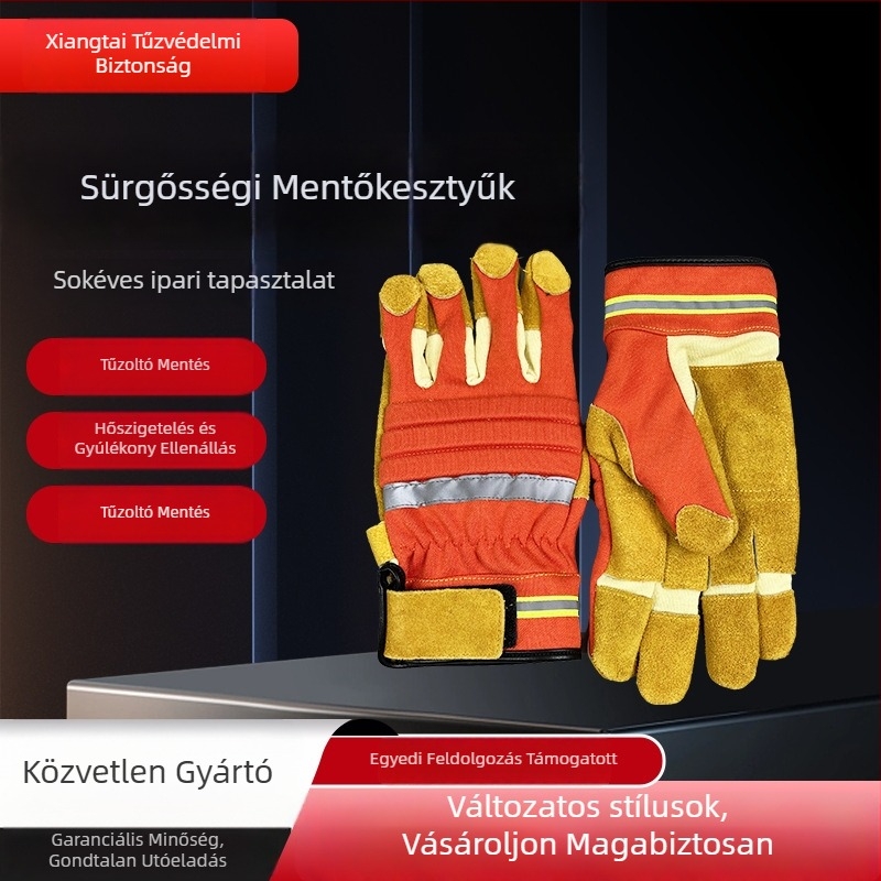 Xiangkangtai Tűzoltó kesztyűk — aramid, lángálló, hőszigetelés, magas hőmérséklet-ellenállás, tűzoltó mentési műveletekhez