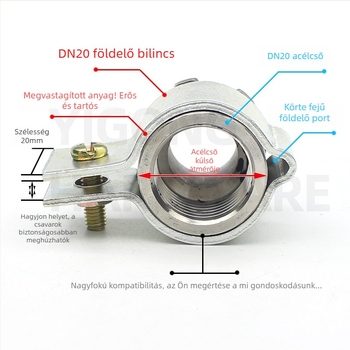 304 rozsdamentes acél földelő bilincs DN20, vastagított galvanizált acélcsőhöz, csőbilincs