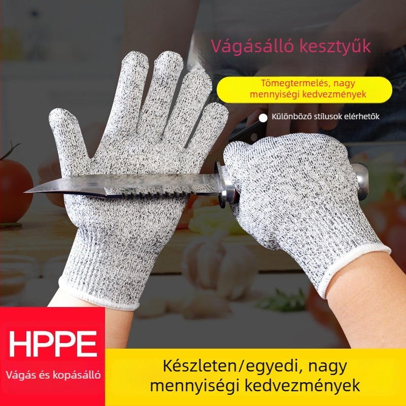 Shangda HPPE Grade 5 vágásálló kötött kesztyűk, ipari, csúszásmentes, üvegvágáshoz, húsiparhoz és építkezésekhez