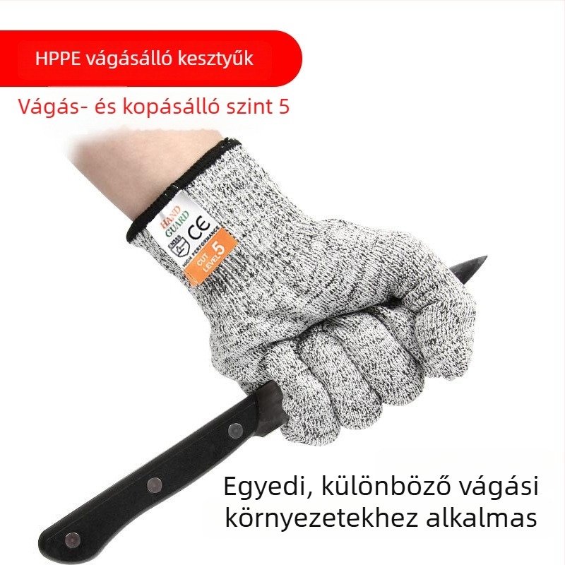 Shangda HPPE Grade 5 vágásálló kötött kesztyűk, ipari, csúszásmentes, üvegvágáshoz, húsiparhoz és építkezésekhez