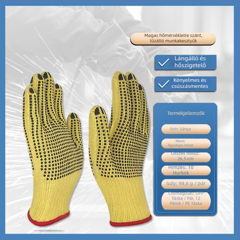 Kevlar-aramid szilikon pöttyös kesztyű, dupla oldalú hőszigetelés, 200°C, csúszásmentes, kopásálló, vágásálló