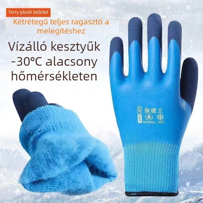 Téli vízálló kesztyű alacsony hőmérséklet védelemmel, csúszásmentes, vágásálló és szúrásálló funkciókkal, halászathoz és autómosáshoz