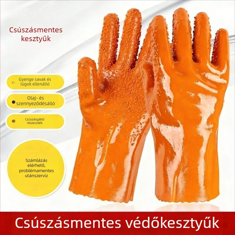 PVC teljes bevonatú munkakesztyűk - csúszásmentes, kopásálló, vízálló, olajálló, sav- és lúgálló