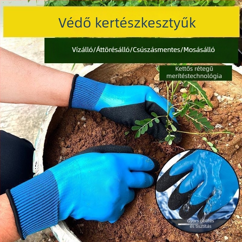 Kerti kesztyű marhabőrből, vágásálló és szúrásálló, vízálló, rózsák ültetéséhez, virágok gondozásához és gyomláláshoz.