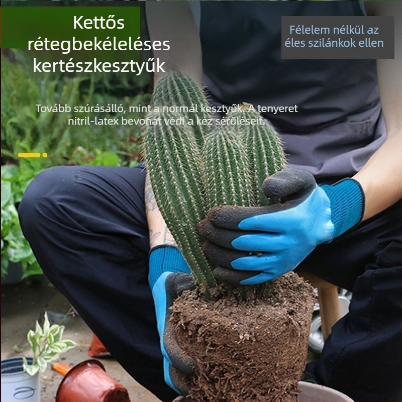 Kerti kesztyű marhabőrből, vágásálló és szúrásálló, vízálló, rózsák ültetéséhez, virágok gondozásához és gyomláláshoz.