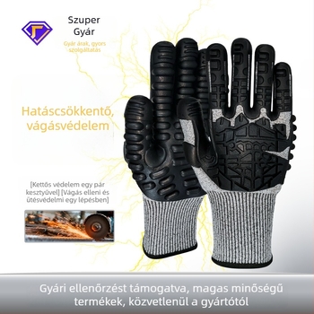 HPPE + TPE alapú TPE ütésálló kesztyúk, 5. szintű vágás elleni védelemmel, áthatolás elleni, ütés elleni védelemmel, gumírozott mechanikus ütközés elleni kesztyűk olaj- és bányászati területekre; Anyag: HPPE + TPE
