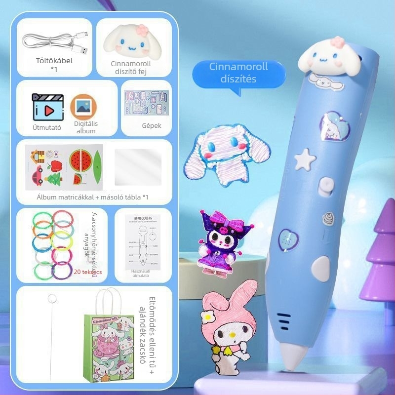 Gyerekeknek szánt alacsony hőmérsékletű 3D nyomtató toll ecsetes véggel