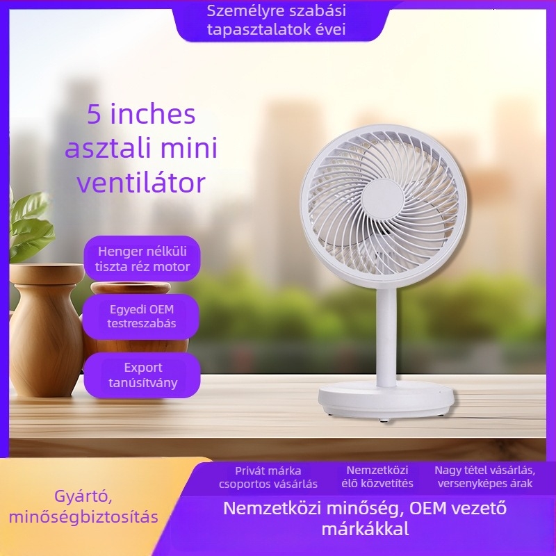 Asztali USB ventilátor brushless motorral, csendes működés (5V, 4W, 3 lapátok, <36 dB, 4 fokozat)