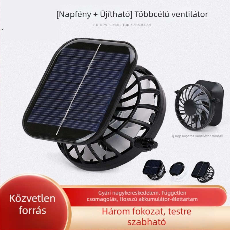 USB-töltéses és napelemes sapka ventillátor – 3 sebesség, beépített 300–500 mAh akkumulátor, súly 50 g