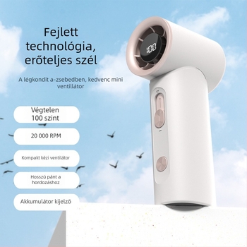 Mini USB kézi ventilátor digitális kijelzővel, zsebméretű kültéri ventilátor, 5 pengével, 100‑fokozatú sebességszabályozás, nagy sebesség