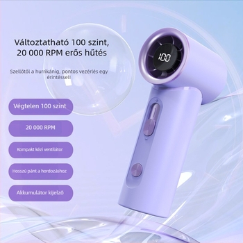Mini USB kézi ventilátor digitális kijelzővel, zsebméretű kültéri ventilátor, 5 pengével, 100‑fokozatú sebességszabályozás, nagy sebesség