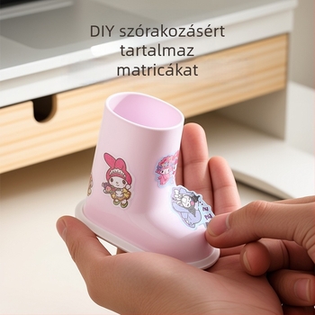 ABS anyagú kör alakú toll- és sminkecset tartó, modell Small Boot, asztali kozmetikai szervező, logóval