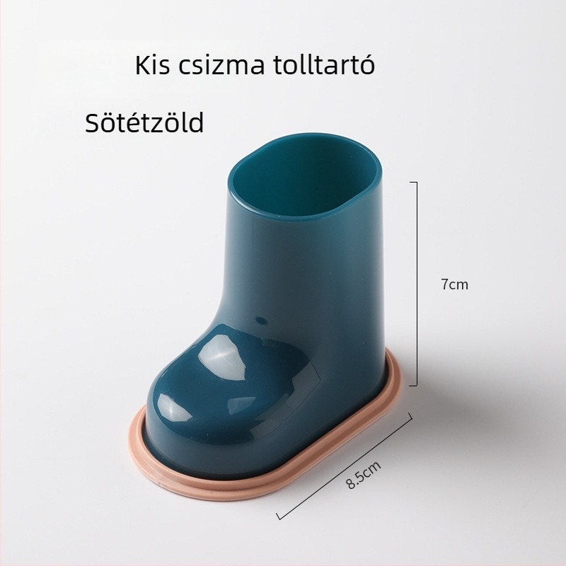 ABS anyagú kör alakú toll- és sminkecset tartó, modell Small Boot, asztali kozmetikai szervező, logóval