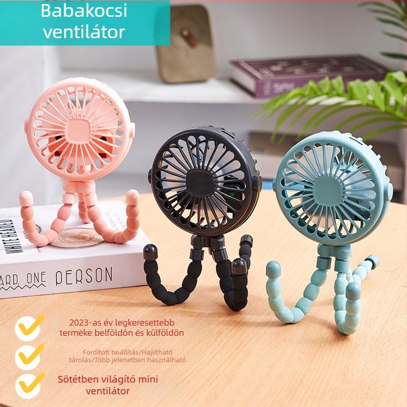 Hordozható polip alakú babakocsi ventilátor USB-s töltéssel, mini