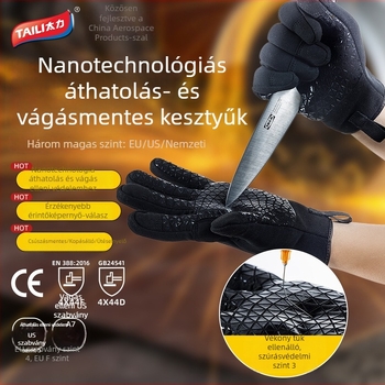 Védő kesztyű vágás- és szúrásálló, magas teljesítményű kompozit anyagból, nylon bélés, csúszásmentes, érintőképernyő-kompatibilis