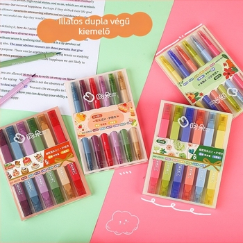 Kétoldalas highlighter készlet, 6 darab, logóval ellátva, ajándékhoz ideális
