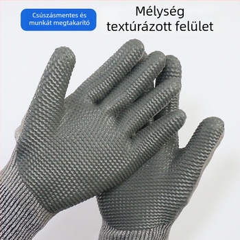 5-ös vágásbiztos kesztyű filmmintás felület, csúszásmentes gumi markolat és kopásálló kivitel építőgépek kezelésére