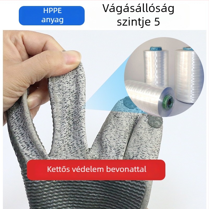 5-ös vágásbiztos kesztyű filmmintás felület, csúszásmentes gumi markolat és kopásálló kivitel építőgépek kezelésére