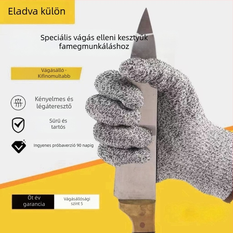 Eldobható vágásbiztos kesztyűk, 5. szint, csúszásmentes, kopásálló, száraz munkához