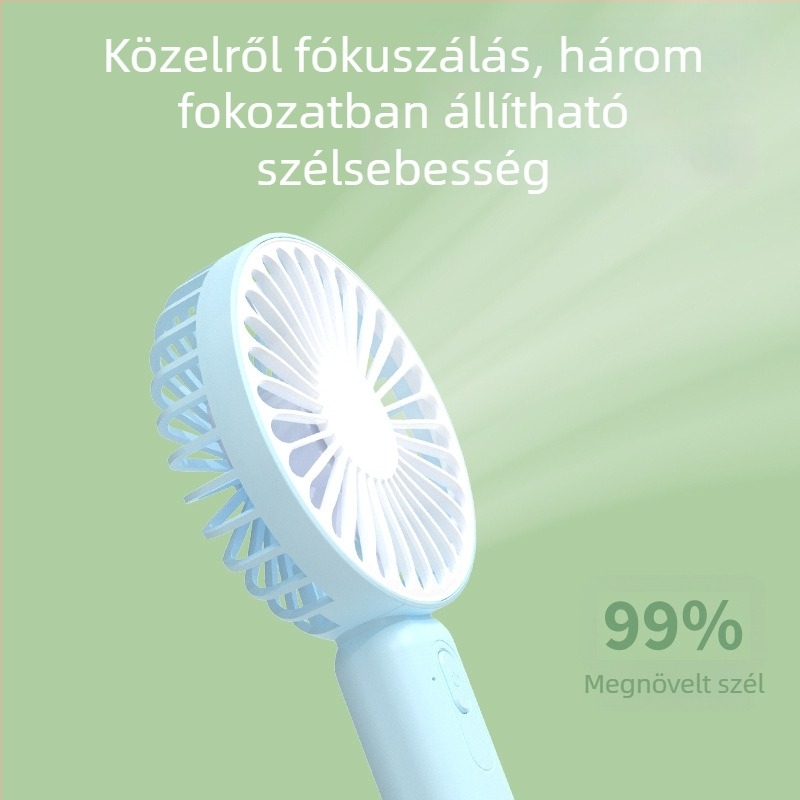 USB újratölthető asztali és kézi ventilátor, csendes működés, erős légáram, telefon-tartóval, diákok számára