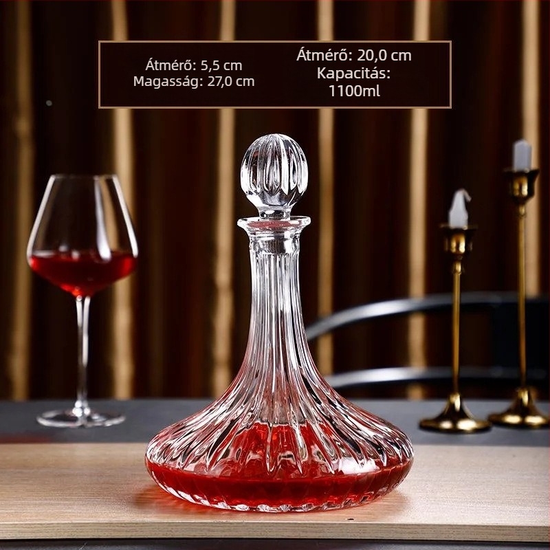 Dekantőr borhoz fedővel - Kristály, Crott, 1000 ml+, könnyű luxus retro stílus