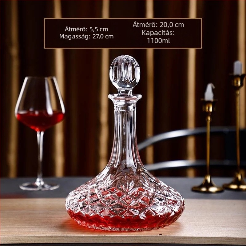 Dekantőr borhoz fedővel - Kristály, Crott, 1000 ml+, könnyű luxus retro stílus