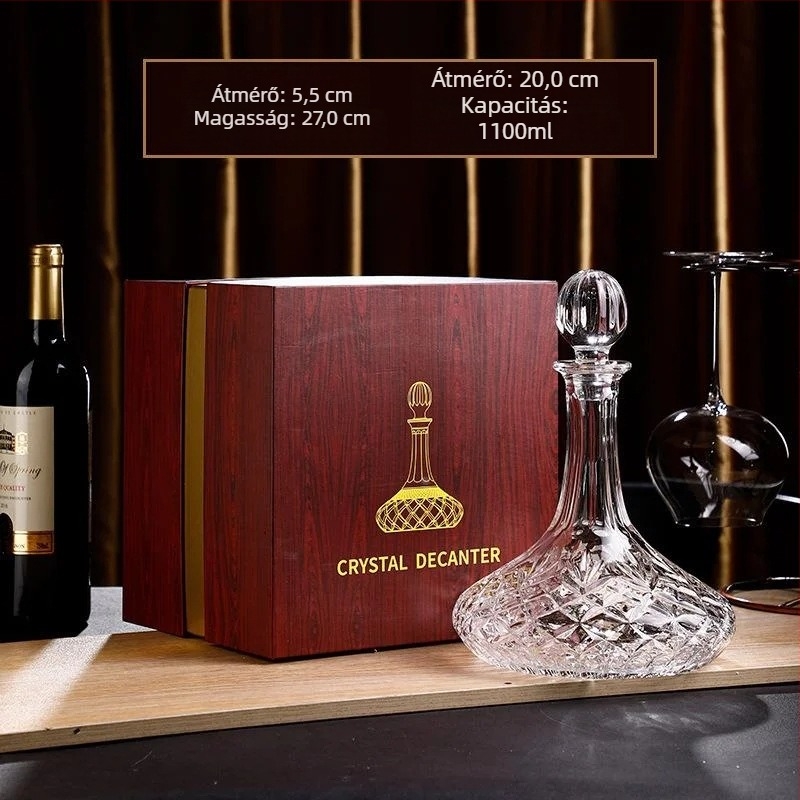 Dekantőr borhoz fedővel - Kristály, Crott, 1000 ml+, könnyű luxus retro stílus