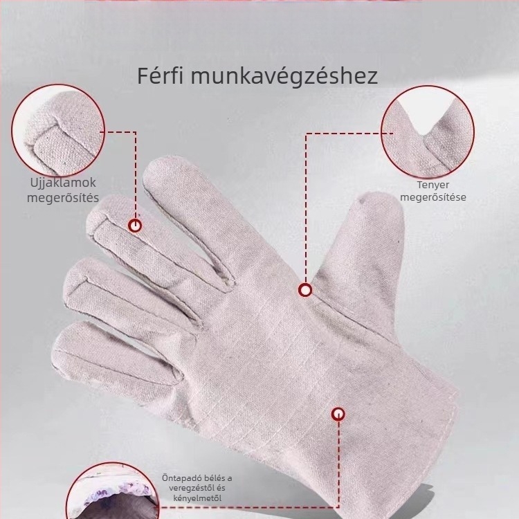 Kétoldalas, teljesen bélelt vászon munkavédelmi kesztyűk, 24 pár, kopásálló, hegesztéshez, súly 88 g