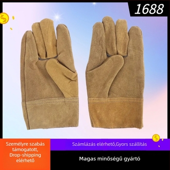 Hegesztő kesztyűk, rövid, marhabőrből, égés elleni védelem, puha szigetelő bőr, velúr felület, kopásálló (Anyag: Marhabőr; Használat: Hegesztés; Szigetelés)