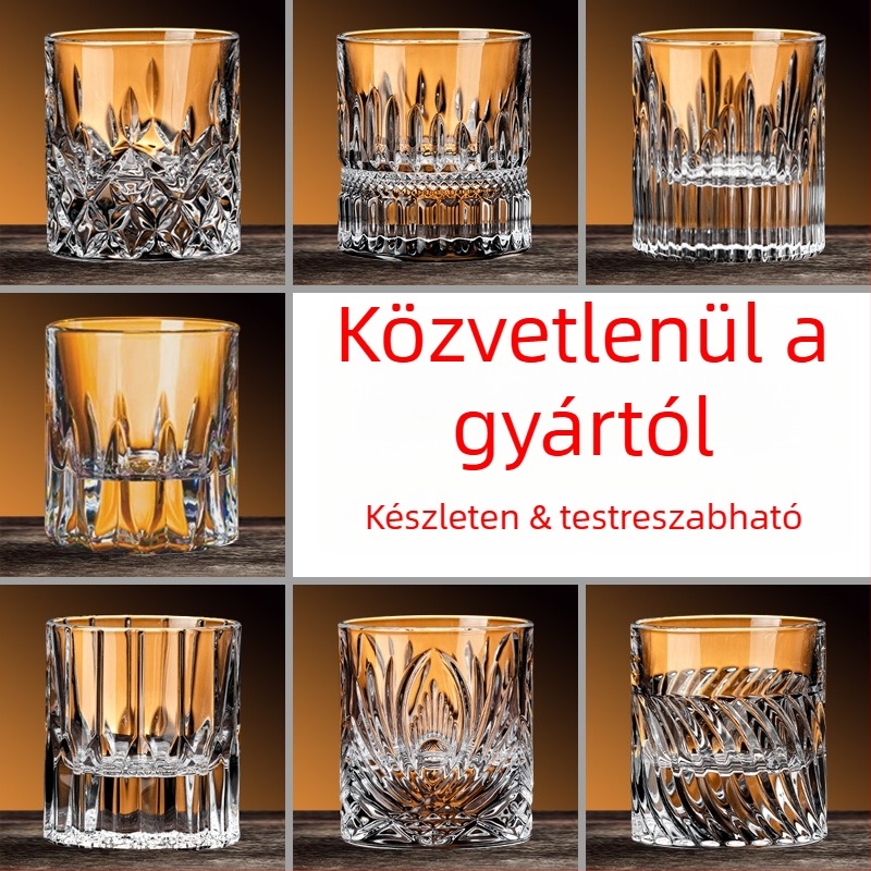 Whiskey pohár készlet, ólommentes kristályüveg, kézzel gravírozott mintával, 2 darabos készlet, luxus retro stílus