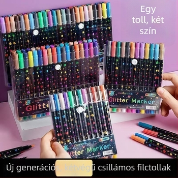 Kétoldalas csillogó marker toll puha heggyel, gyöngyházfényű tinta, 96 szín készlet diák naplókhoz