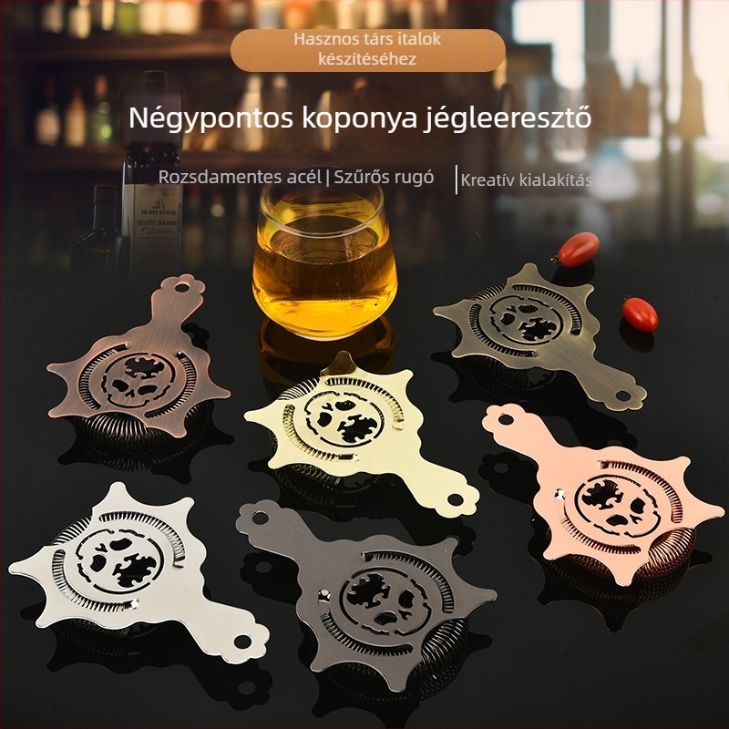 Koponya témájú koktél shaker (rozsdamentes acél; modern minimalist stílus; 2011-ben debütált; tömeg 90 g)