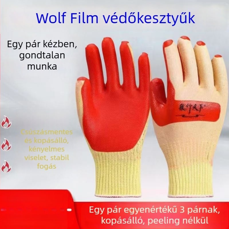 Vastagított gumikesztyű – kopásálló, puha és tartós, építőipari, logisztikai és mezőgazdasági felhasználásra