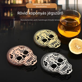 Koktél jegszűrő rozsdamentes acélból, rövid skeletális üreges fej dizájn, 12,5×10 cm, 74 g