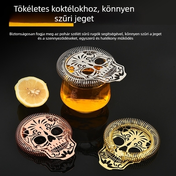 Koktél jegszűrő rozsdamentes acélból, rövid skeletális üreges fej dizájn, 12,5×10 cm, 74 g