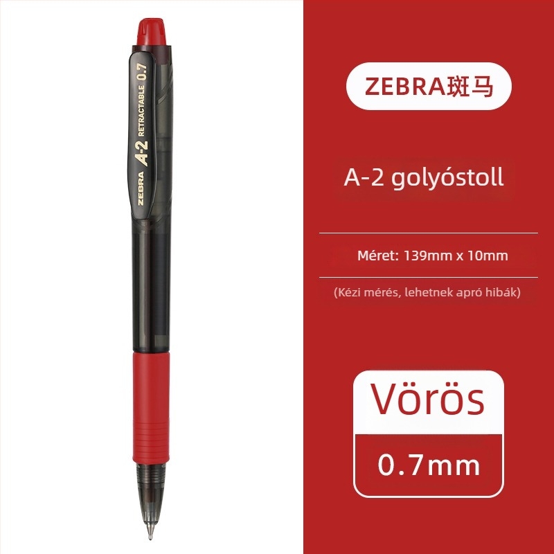 Zebra A200/A100 golyóstoll, 0.7 mm, nyomógombos, diákok számára