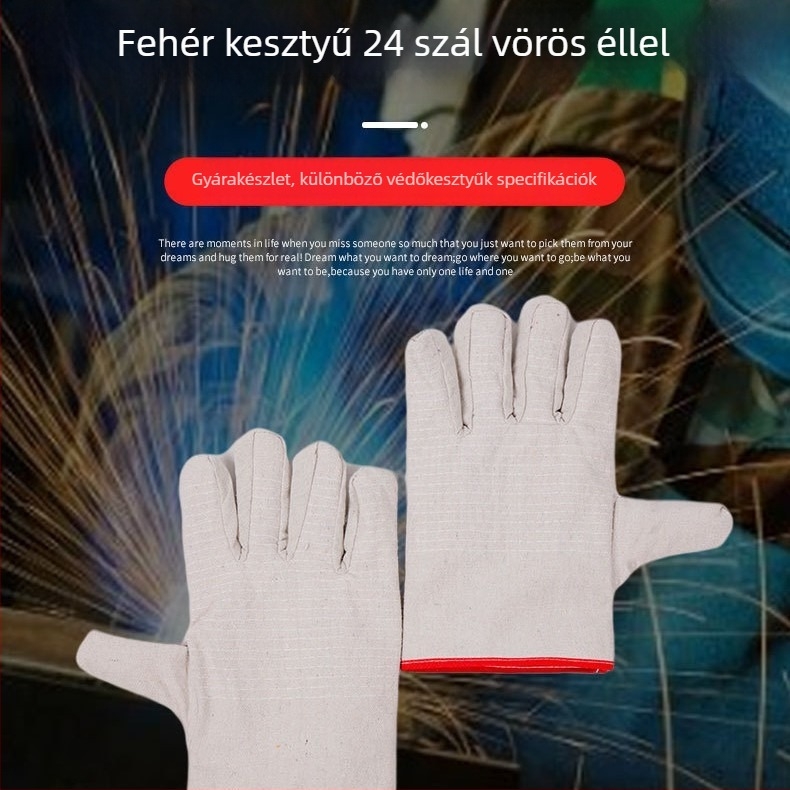 Vászon hegesztő kesztyűk, kopásálló és tartós, 110 g, 700 pár csomagolásban (Márka: King-resistant gloves; Funkció: Kopásálló és tartós; Alkalmazás: Hegesztés; Súly: 110 g; Csomagolás: 700 pár)