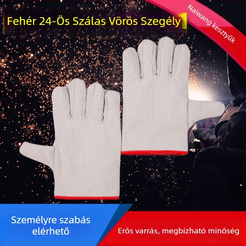 Vászon hegesztő kesztyűk, kopásálló és tartós, 110 g, 700 pár csomagolásban (Márka: King-resistant gloves; Funkció: Kopásálló és tartós; Alkalmazás: Hegesztés; Súly: 110 g; Csomagolás: 700 pár)