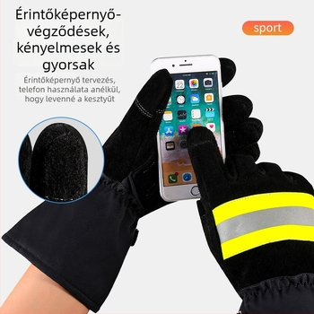 Tűzoltó kesztyűk tüzálló szövettel, hőszigeteléssel, csúszásmentes és kopásálló kivitelezés, érintőképernyő-kompatibilis