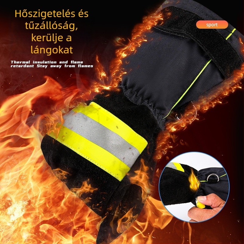 Tűzoltó kesztyűk tüzálló szövettel, hőszigeteléssel, csúszásmentes és kopásálló kivitelezés, érintőképernyő-kompatibilis