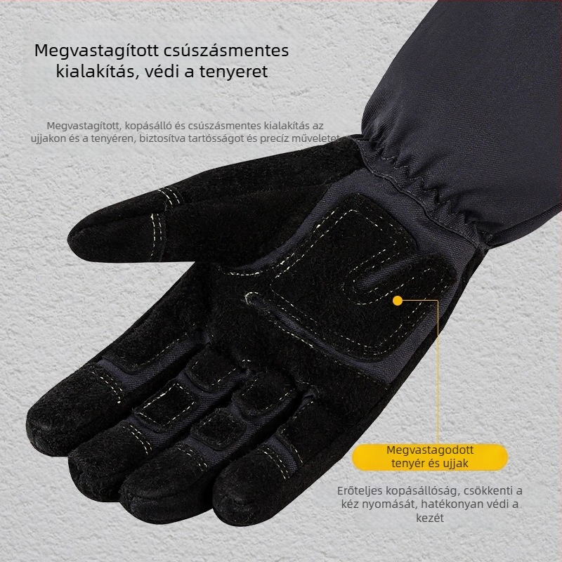 Tűzoltó kesztyűk tüzálló szövettel, hőszigeteléssel, csúszásmentes és kopásálló kivitelezés, érintőképernyő-kompatibilis
