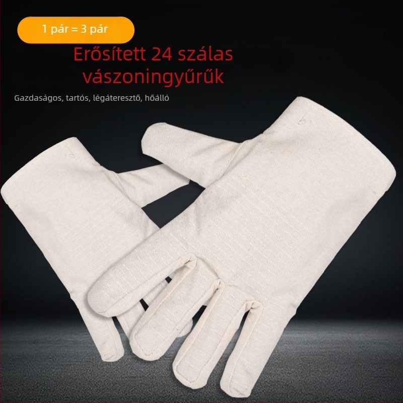 Vászon hegesztő kesztyűk, megerősített dupla réteg, 24 varrósor, páncél szövet, hőszigetelés