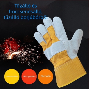 Tűzálló vászon és marhabőrből készült védőkesztyűk; rövid ujjas kanvas munkakesztyűk hardveres feldolgozáshoz