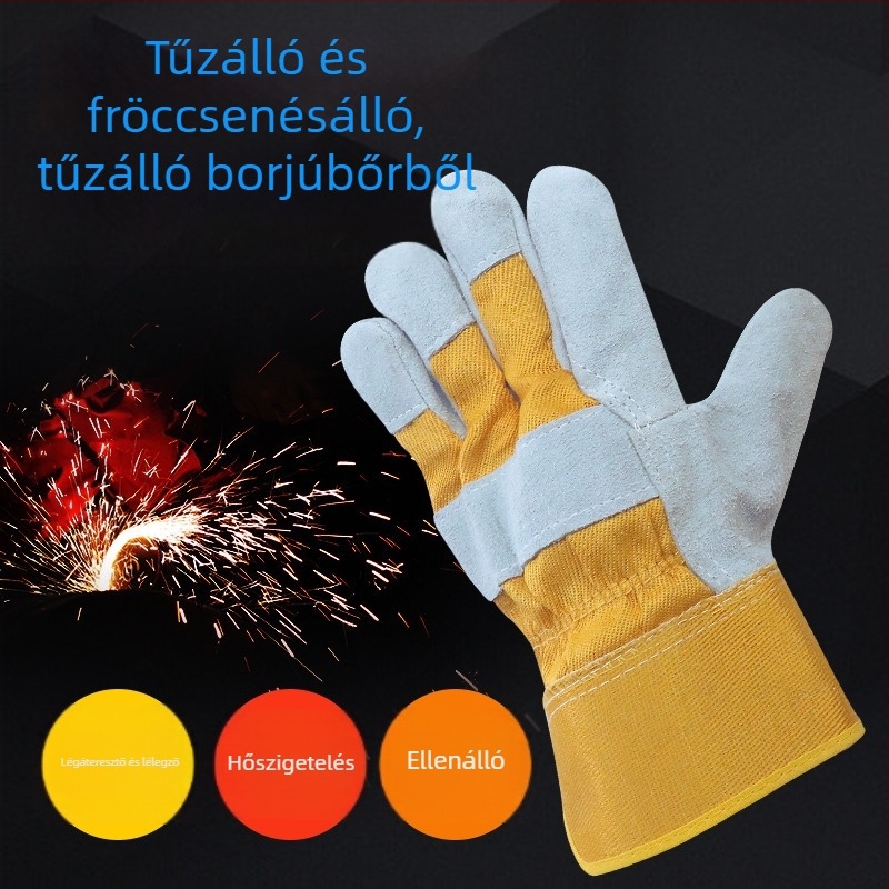 Tűzálló vászon és marhabőrből készült védőkesztyűk; rövid ujjas kanvas munkakesztyűk hardveres feldolgozáshoz