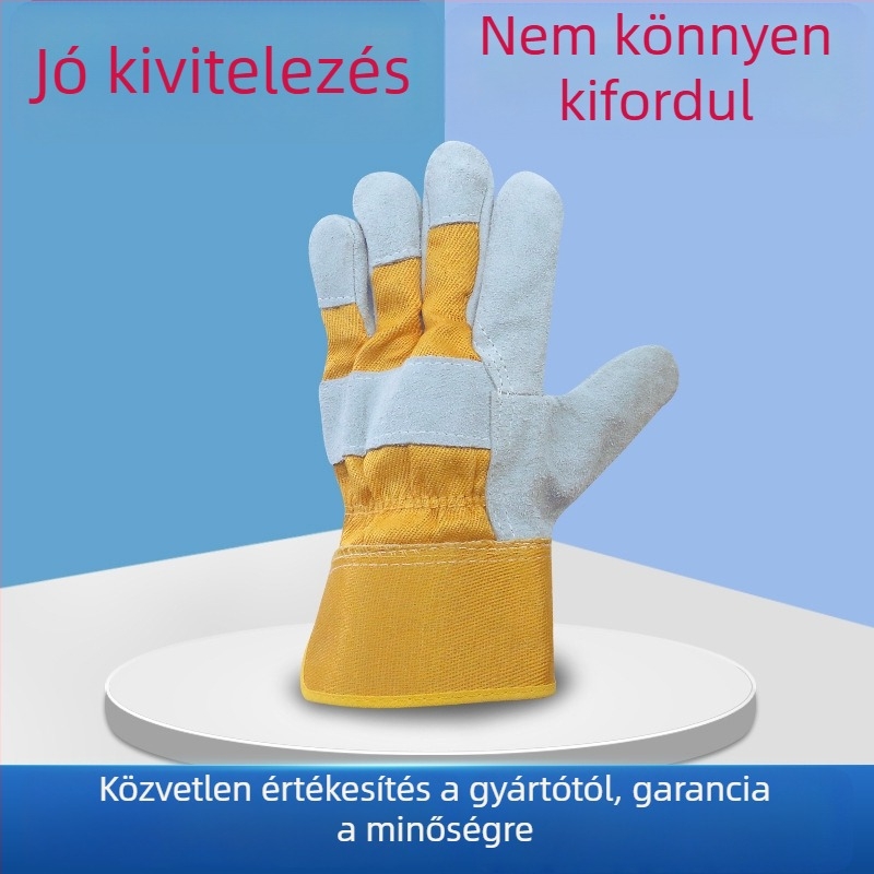 Tűzálló vászon és marhabőrből készült védőkesztyűk; rövid ujjas kanvas munkakesztyűk hardveres feldolgozáshoz