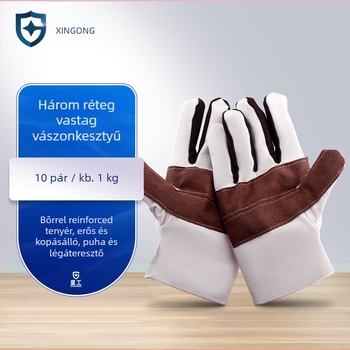 Munkakesztyűk vászon- és bőrszövetből, kopásálló, vasúti munkákhoz, hegesztéshez és vágáshoz, megerősített, 10 pár