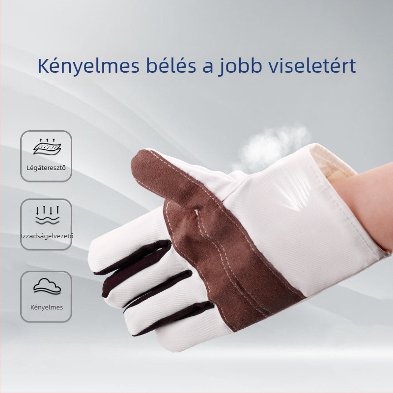 Munkakesztyűk vászon- és bőrszövetből, kopásálló, vasúti munkákhoz, hegesztéshez és vágáshoz, megerősített, 10 pár